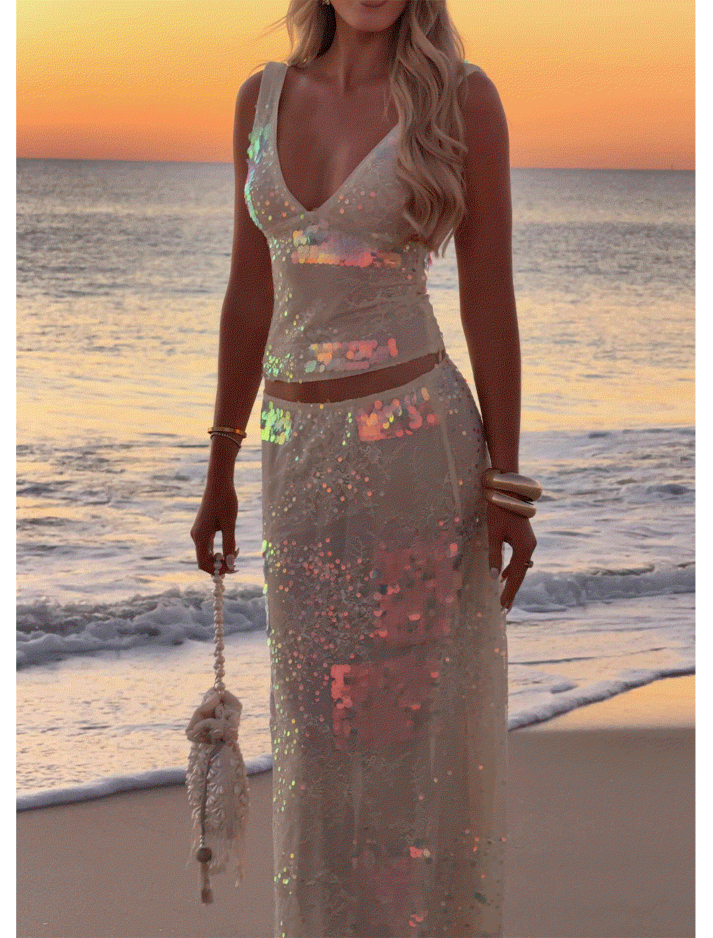 Erinah Sequin Top — Yellow & Erinah Sequin Maxi Skirt — Yellow