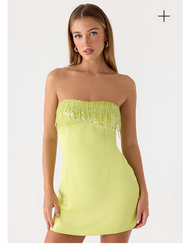 Miftie Beaded Sequin Mini Dress — Lime
