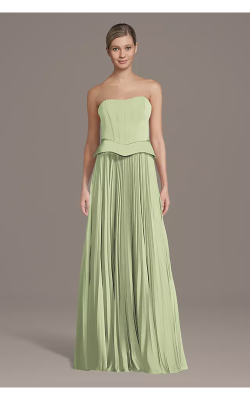 Matte Satin Pleated A-Line Basque Waist Dress