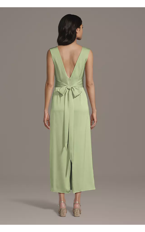 Matte Satin Boat Neck Ankle Length Sheath Dress