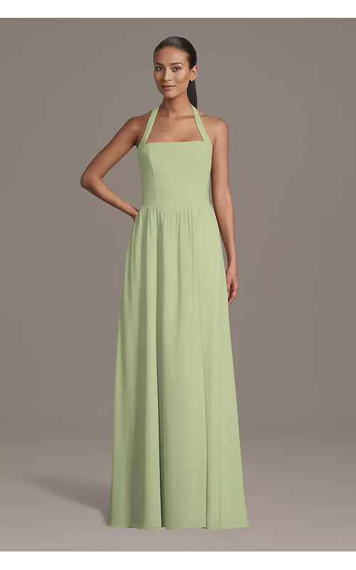 Chiffon Halter A-Line Dress with Straight Neckline