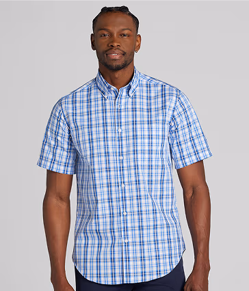Modern Fit Plaid Short Sleeve Button Up Shirt