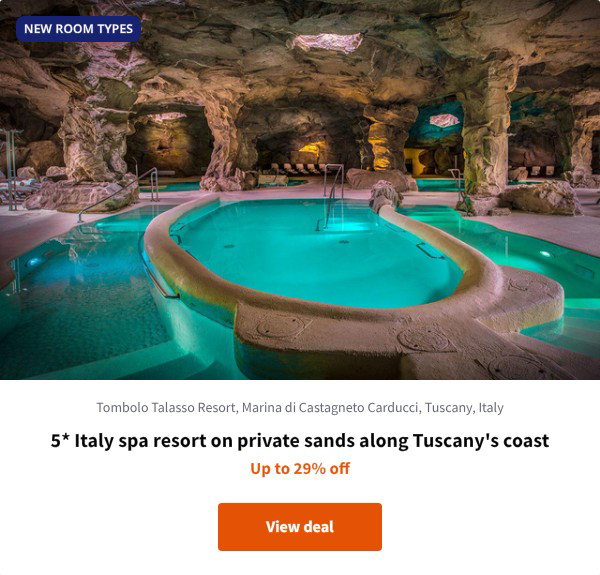 5* Italy spa resort on private sands along Tuscany's coast