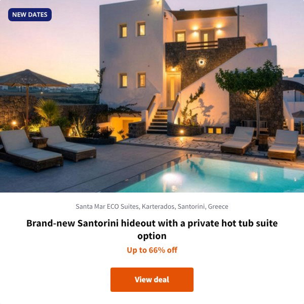 Brand-new Santorini hideout with a private hot tub suite option