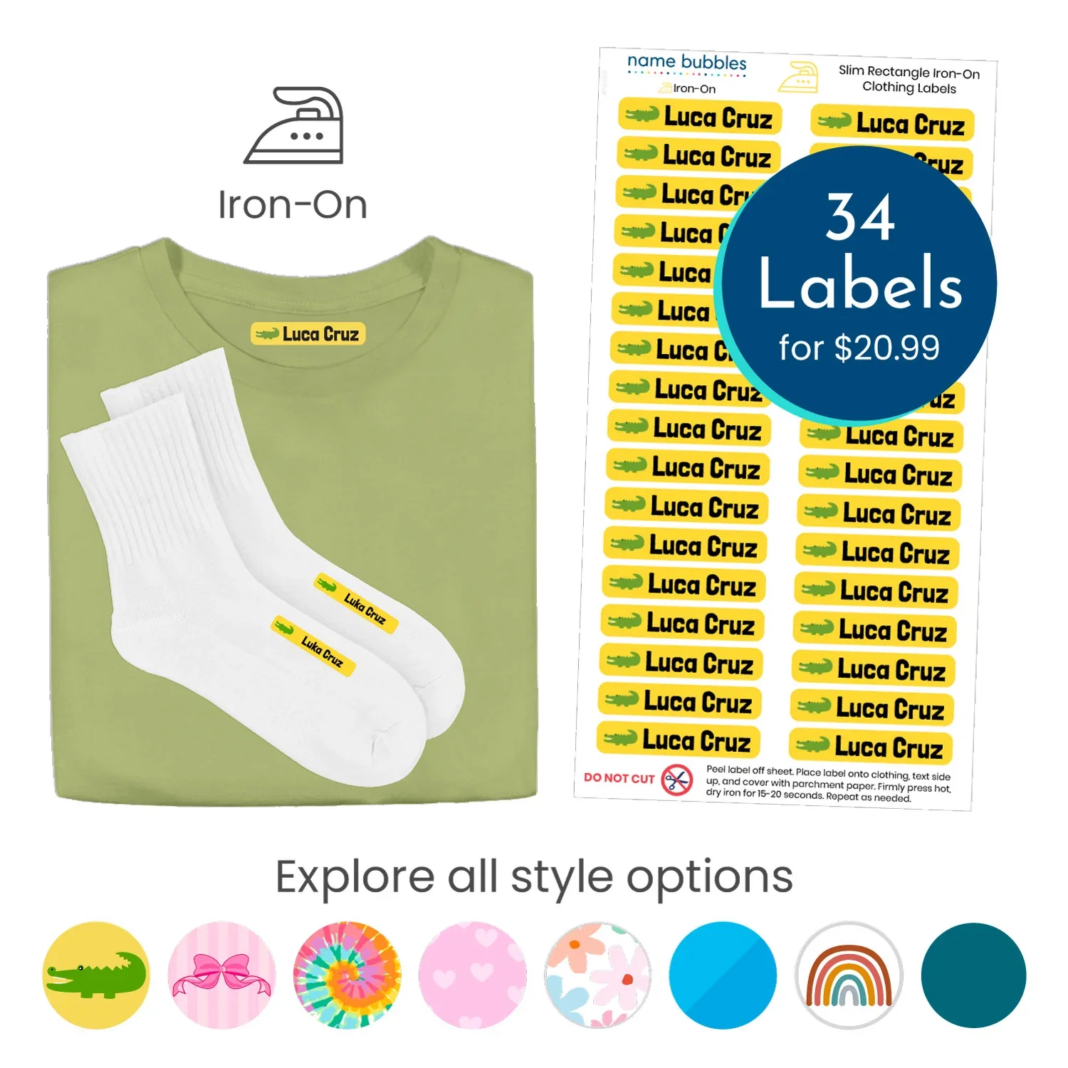 Image of Custom Iron-On Name Labels for Clothing - Half Order