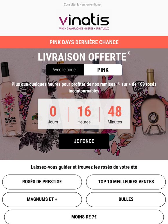 Livraison OFFERTE sur vos rosés préférés ☀️ 48H seulement !