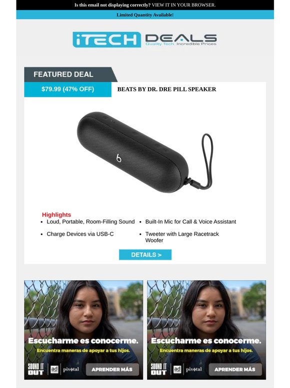 Beats Pill Bluetooth Speaker $79 + Free Shipping!