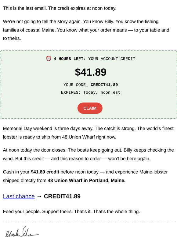 4 hours left. Then your credit expires.
