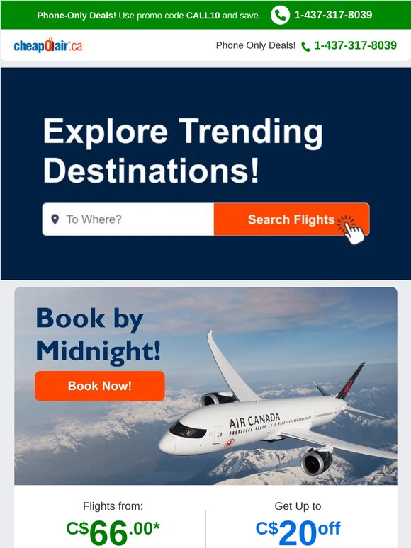 ✈🔔 Book by Midnight: Fly from C$66.00