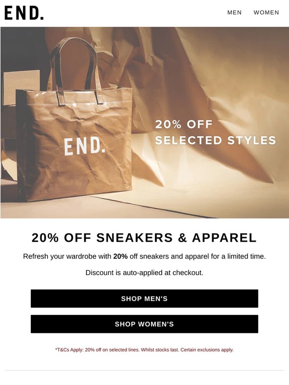 Shop 20% off sneakers and apparel