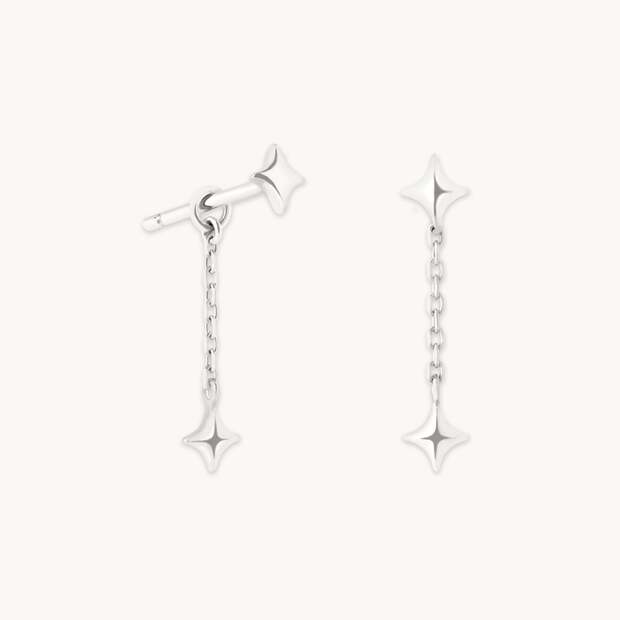 Cosmic Star Chain Studs in Solid White Gold