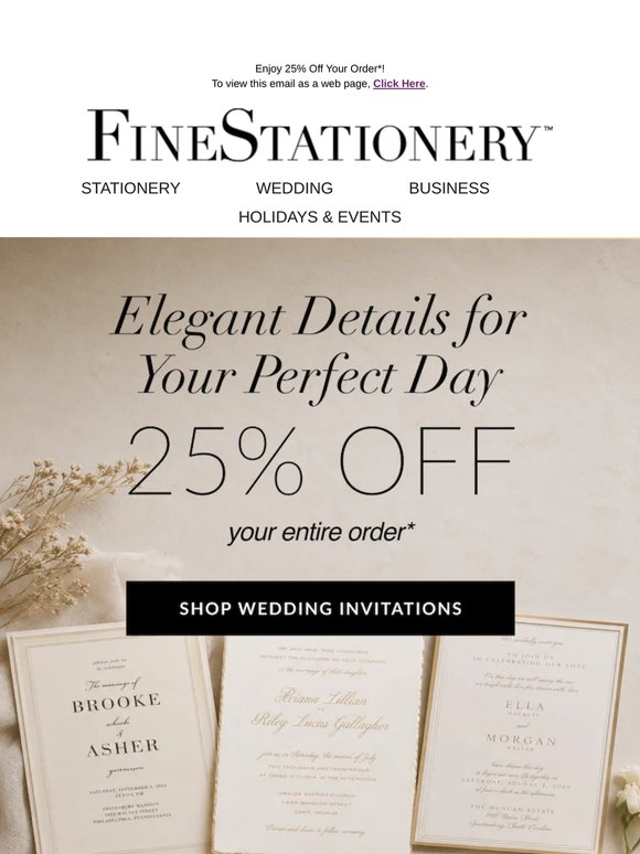 Choose the perfect wedding invite & save 25%