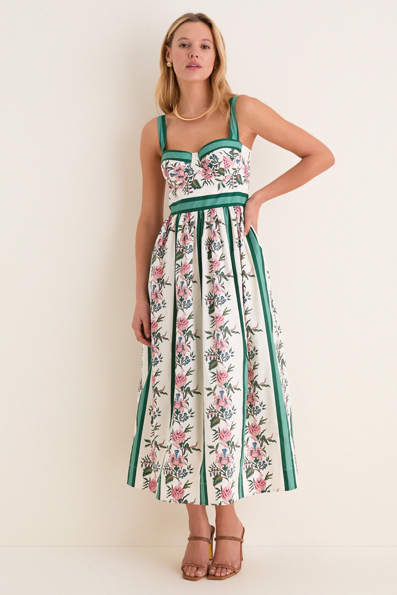Image of Belle Bouquet Stripe Cotton Maria Dress