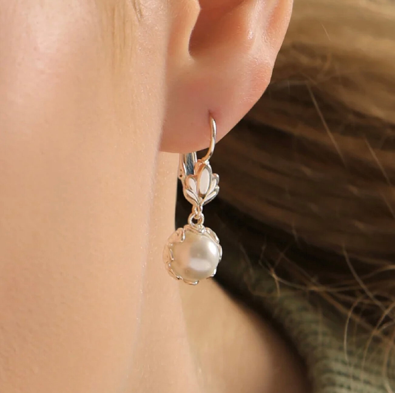 Pearl Leaf Drop Earrings
