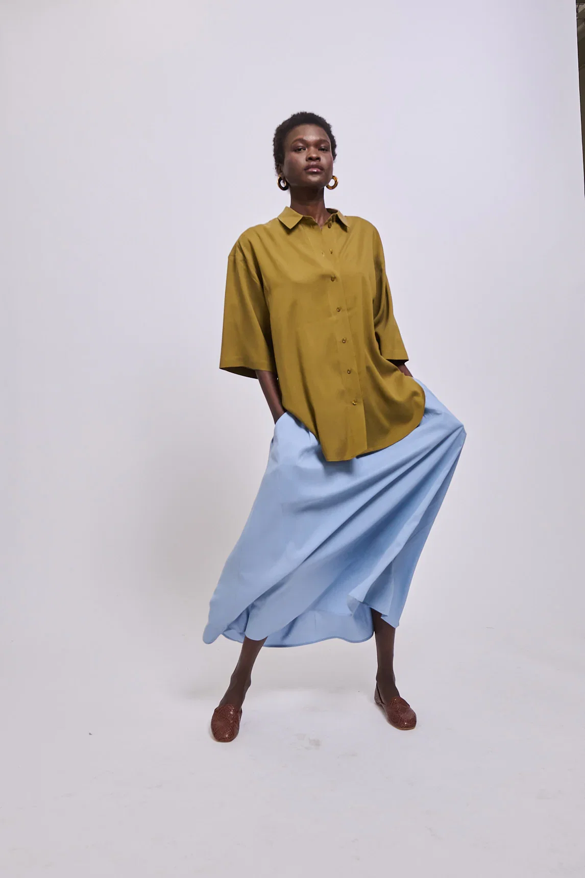 Image of The Midi Swing Skirt in Sky Blue