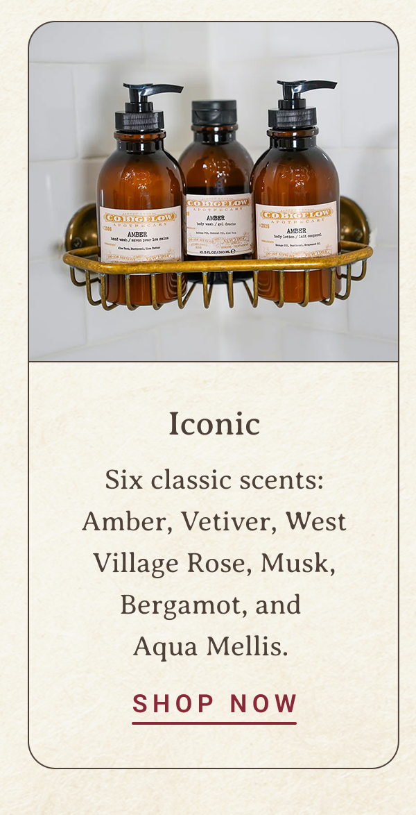 Iconic | Six classic scents: Amber, Vetiver, West Village Rose, Musk, Bergamot, and Aqua Mellis. | SHOP NOW