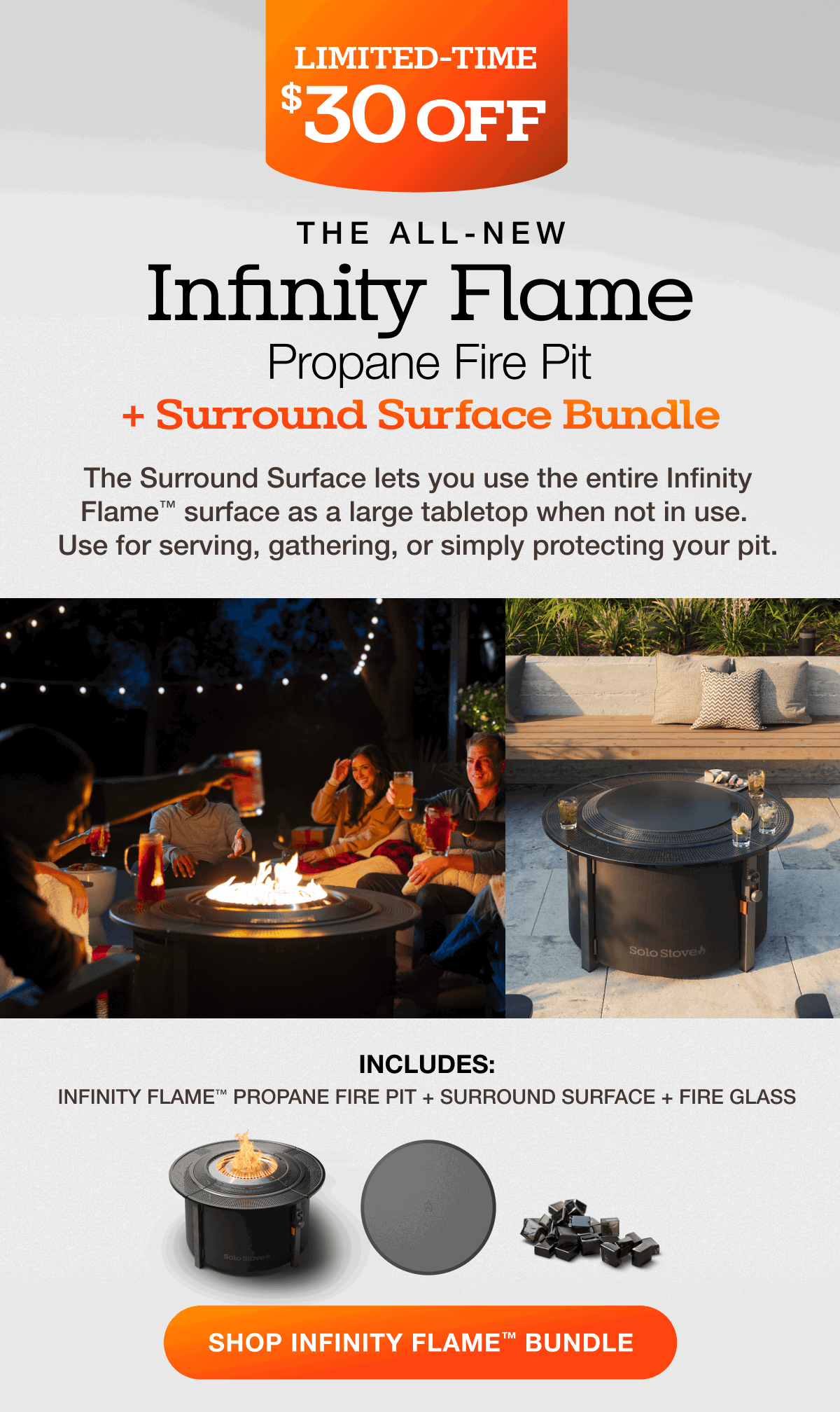 Infinity Flame Propane Fire Pit + Surround Surface
