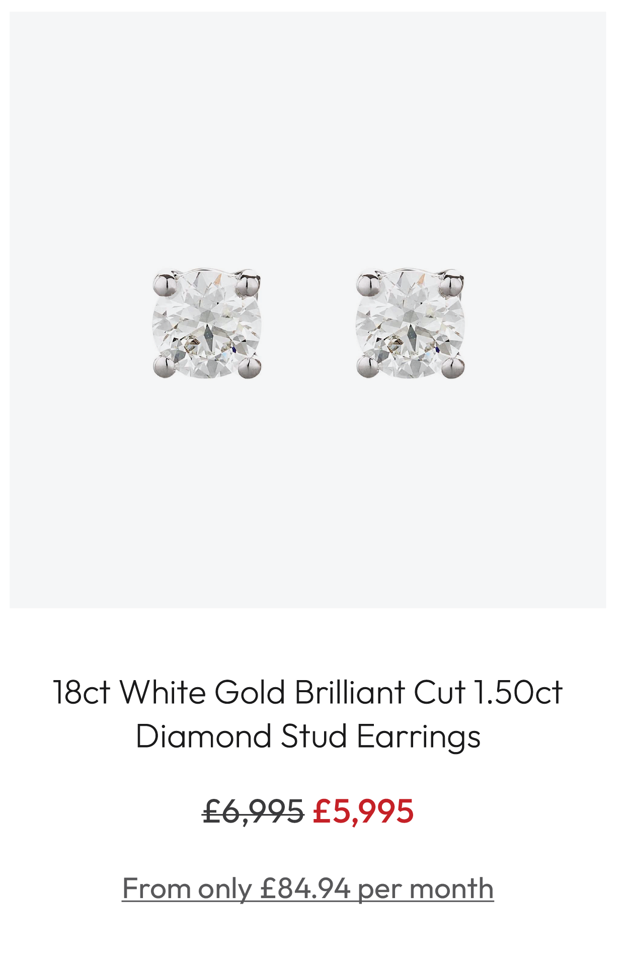 18ct White Gold Brilliant Cut 1.50ct Diamond Stud Earrings