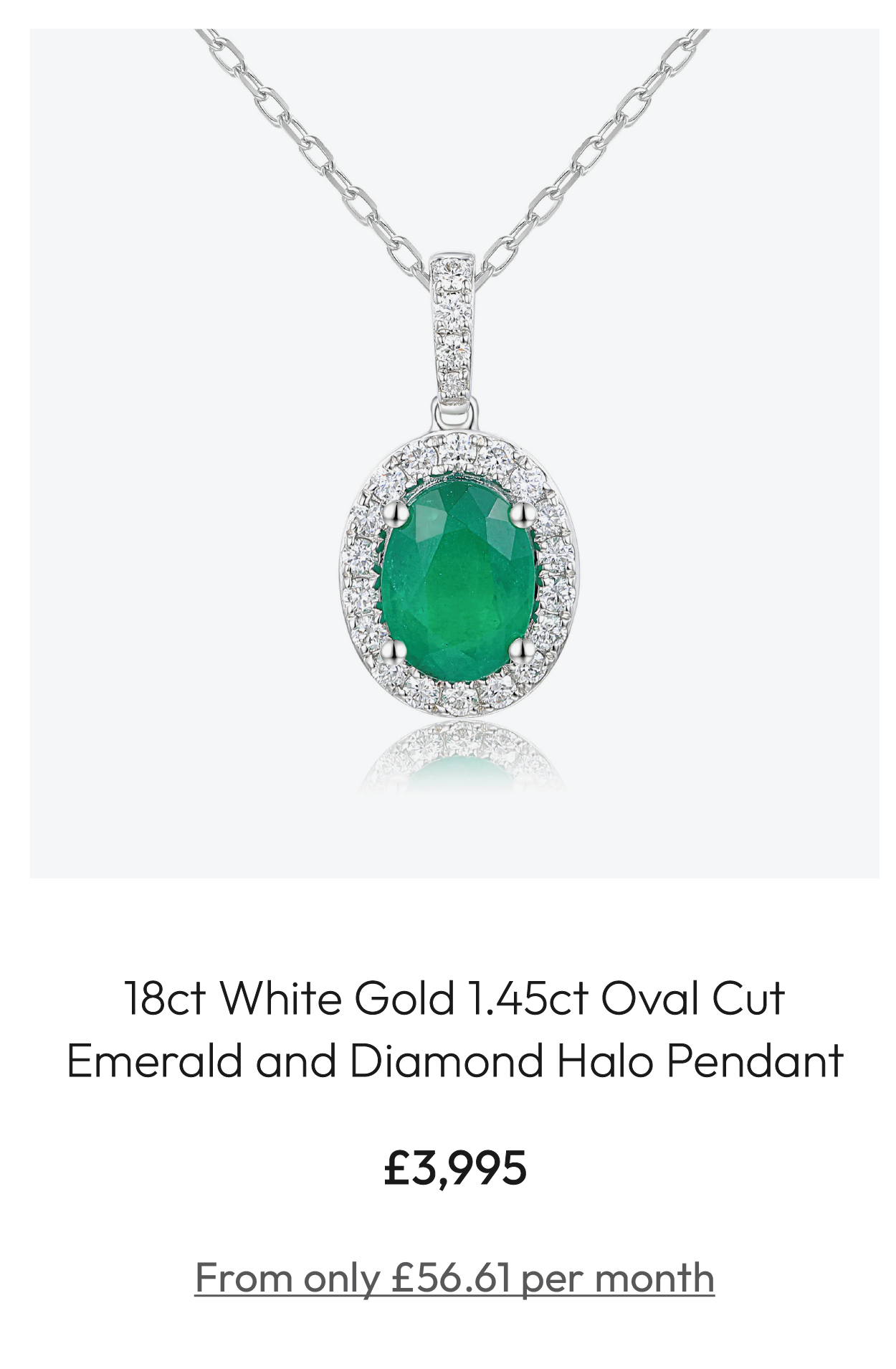 18ct White Gold 1.45ct Oval Cut Emerald and Diamond Halo Pendant