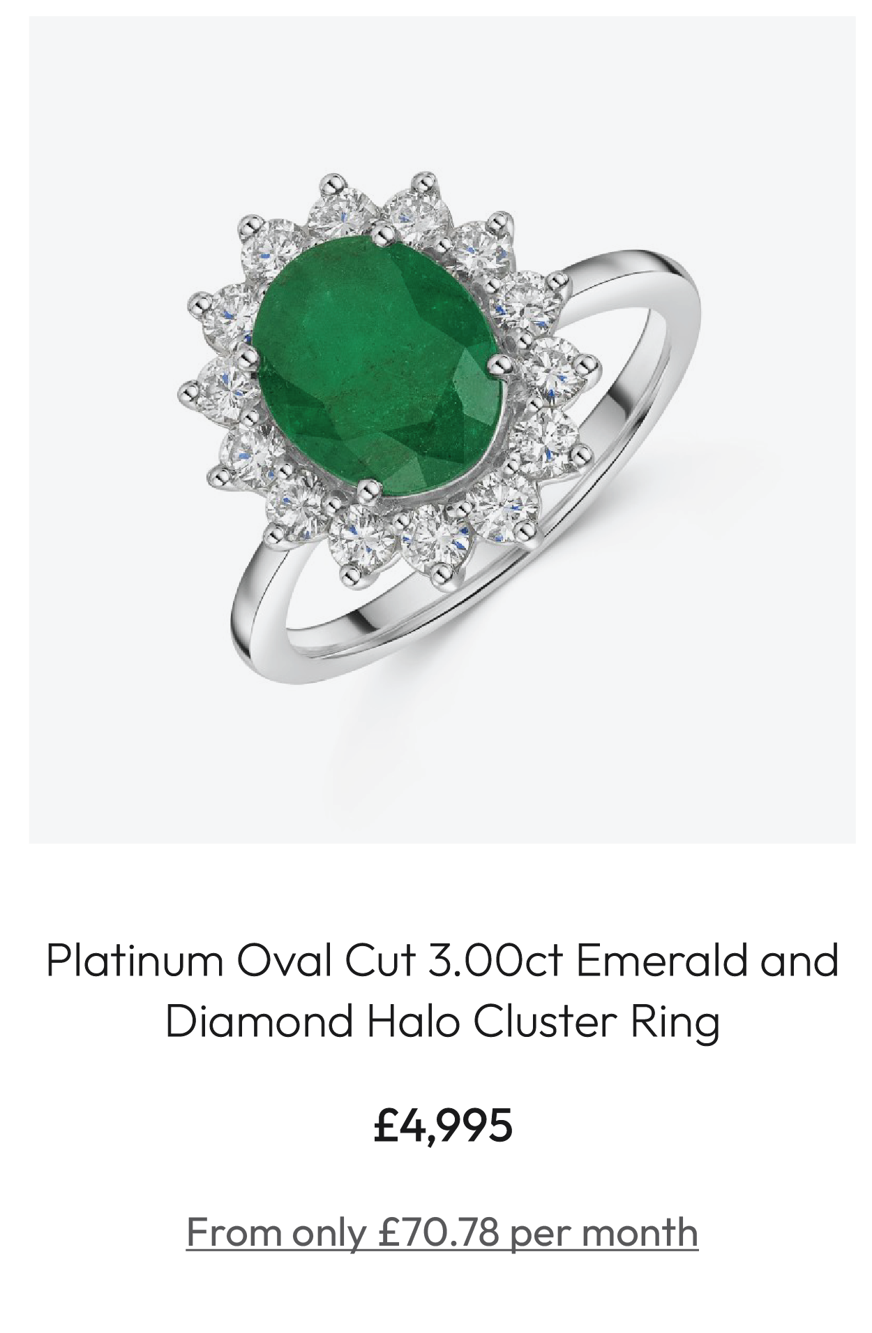 Platinum Oval Cut 3.00ct Emerald and Diamond Halo Cluster Ring