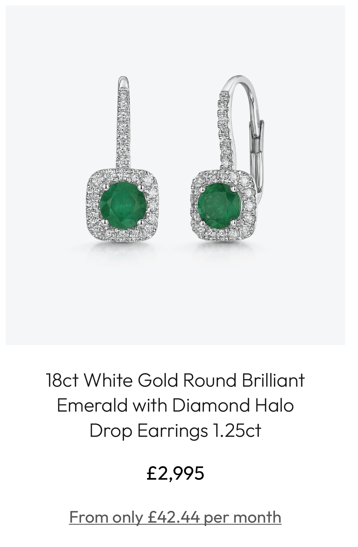 18ct White Gold Round Brilliant Emerald with Diamond Halo Drop Earrings 1.25ct