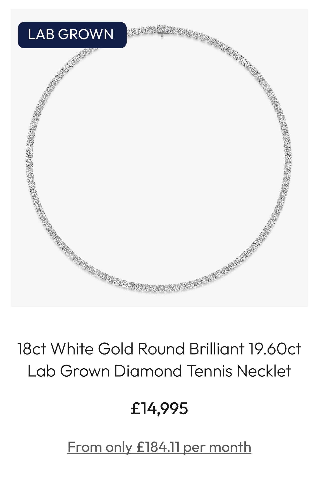 18ct White Gold Round Brilliant 19.60ct Lab Grown Diamond Tennis Necklet