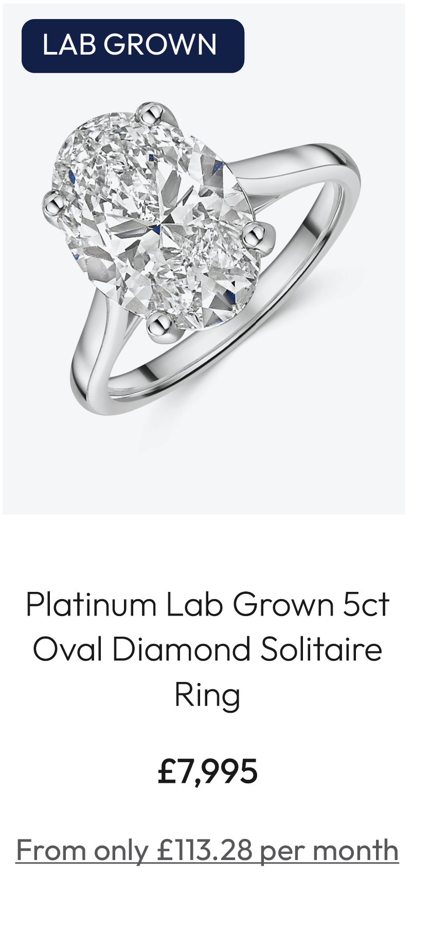Platinum Lab Grown 5ct Oval Diamond Solitaire Ring