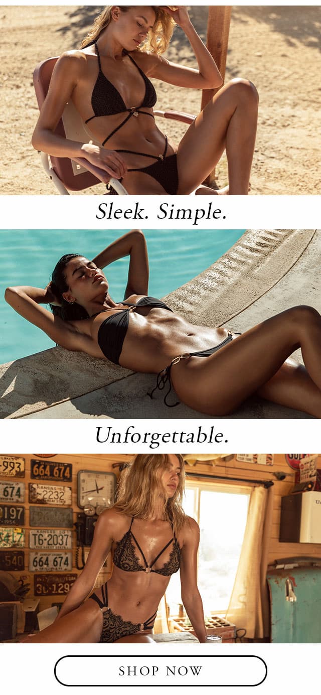 3 images of models wearing black bikinis. Shop now. 