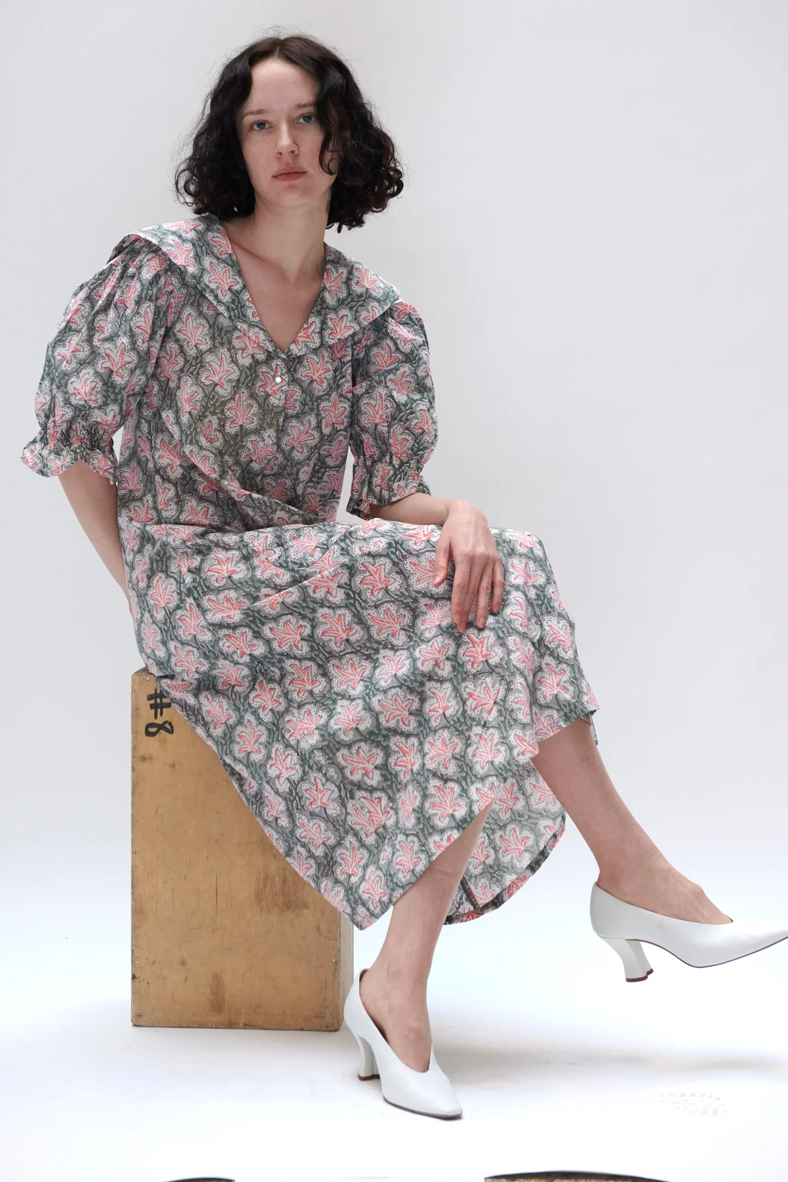 Image of Sailor Snap Housedress in Grey and Peach Floral