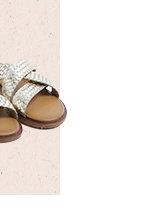 Gold Faux Leather Woven Mule Sandals In Standard Fit