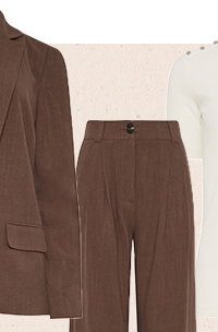 Chocolate Brown Linen Pleated Wide Leg Trousers