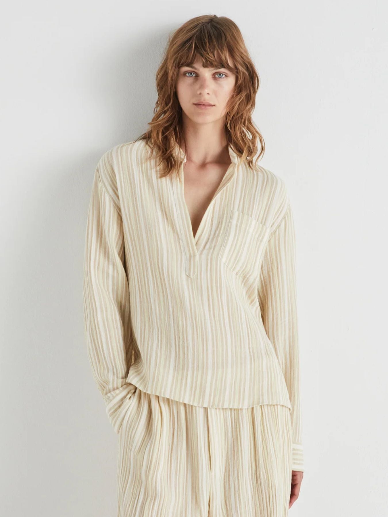 Java Stripe Crinkle Shirt - Cream & Tan MASSCOB  Regular price£290.00