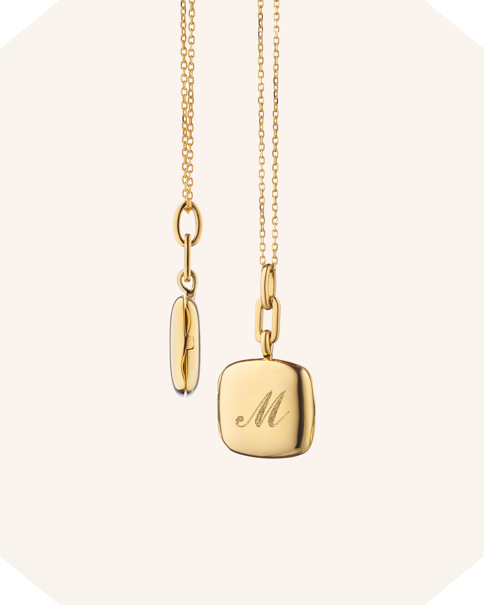 Slim "Viv" 18K Gold Engraved Locket Necklace