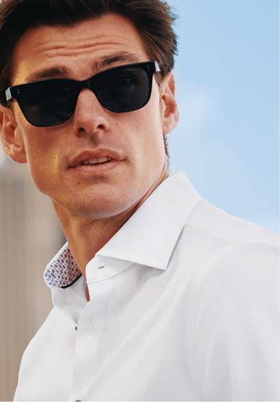 Non-Iron Stretch Printed Trim Shirt – White