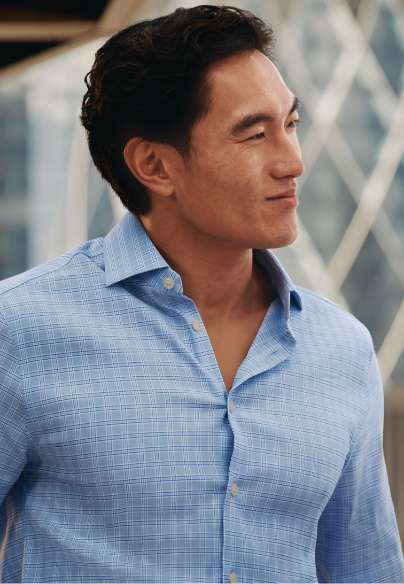 Non-Iron Cotton Linen Prince of Wales Shirt - Mid Blue