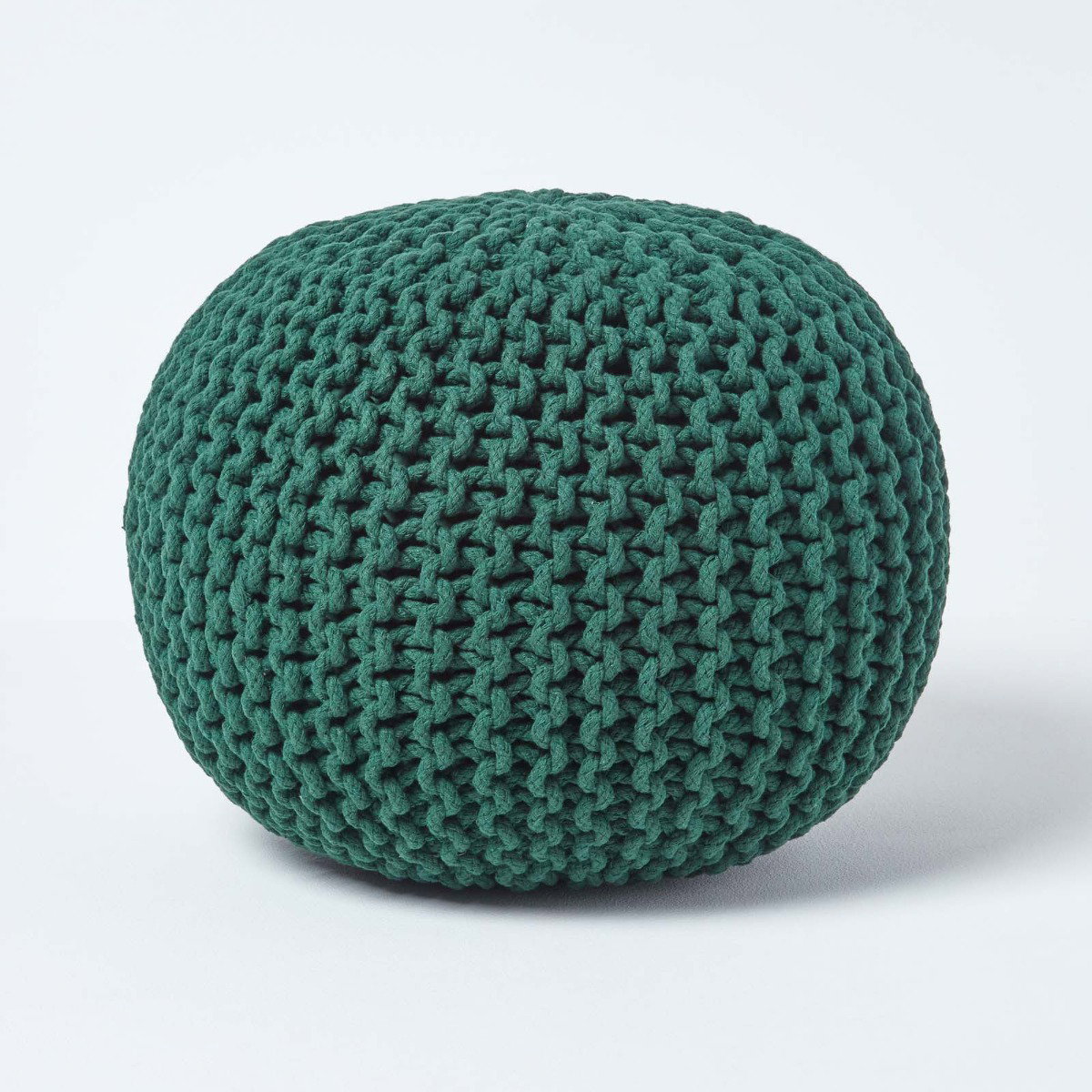 Image of Forest Green Round Cotton Knitted Pouffe Footstool