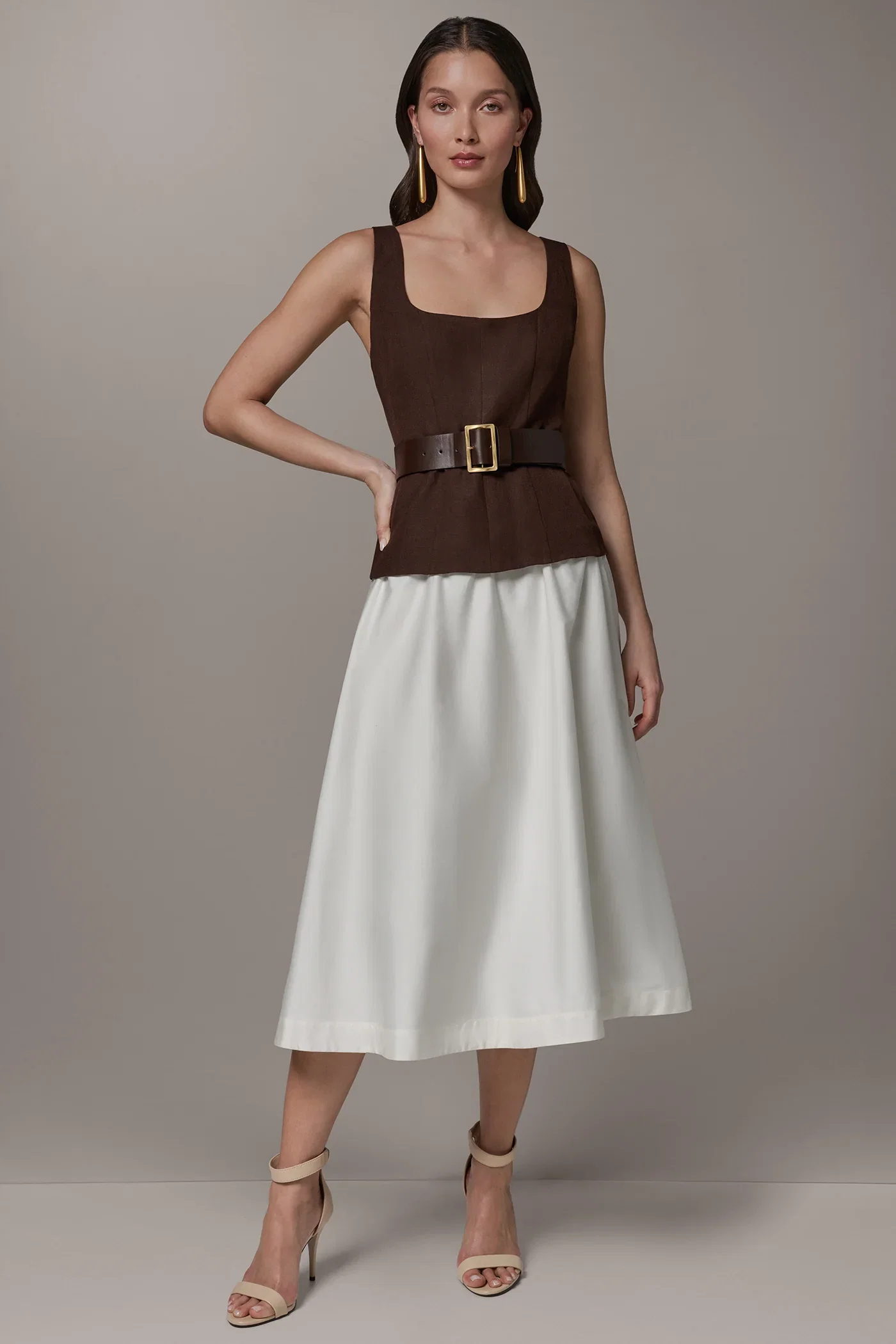 Image of SLEEVELESS MIDI FIT AND FLARE DRESS
