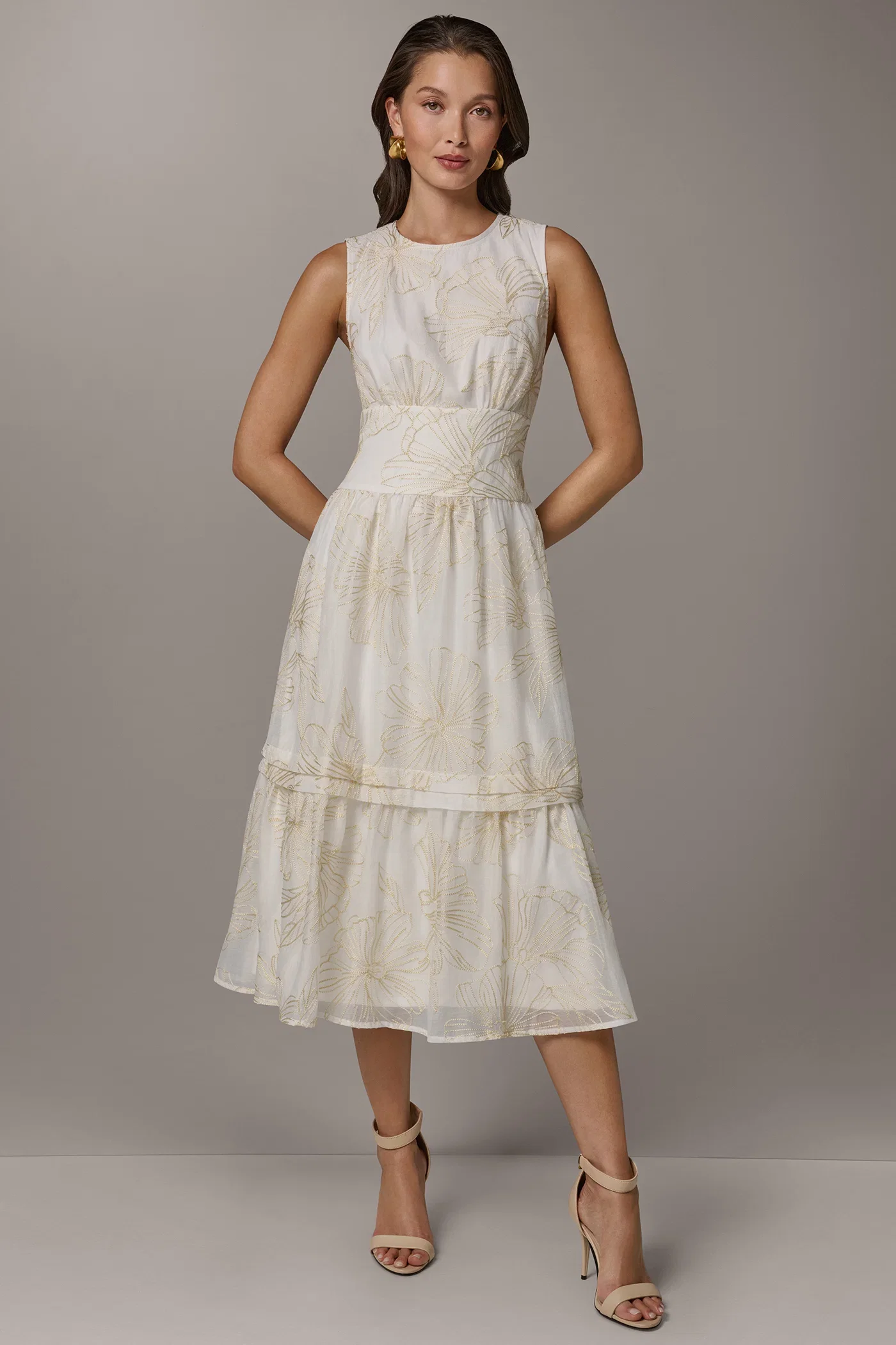 Image of SLEEVELESS CUTOUT MIDI A-LINE DRESS