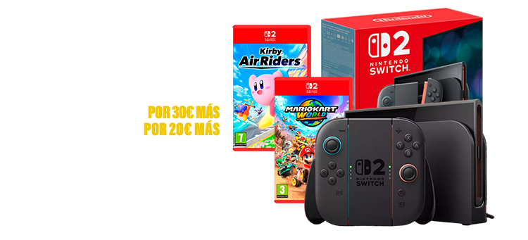 Nintendo Switch 2 + Mario Kart World por 30€ más + Kirby Air Riders por 20€ más