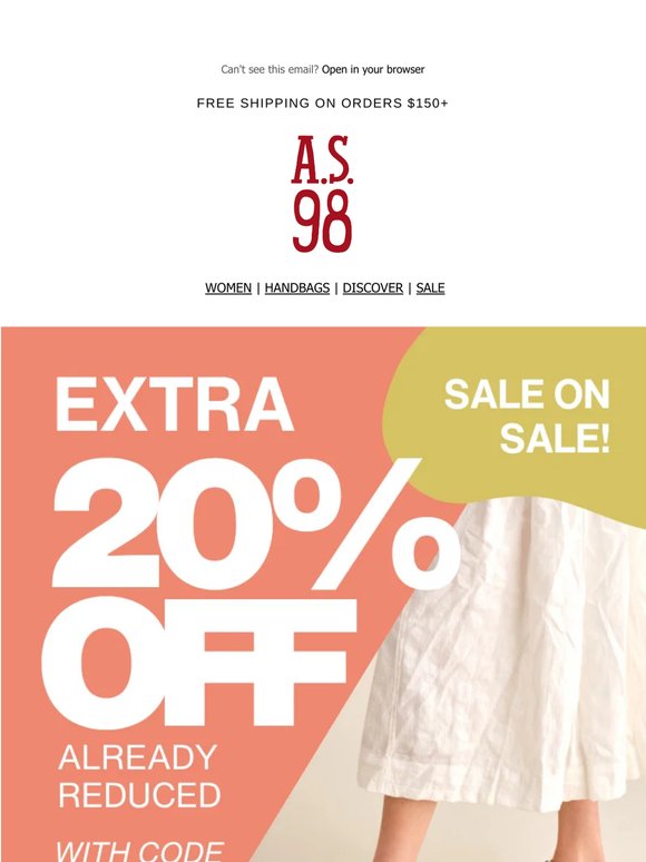 Extra 20% Off Reduced Styles- Sale on Sale!