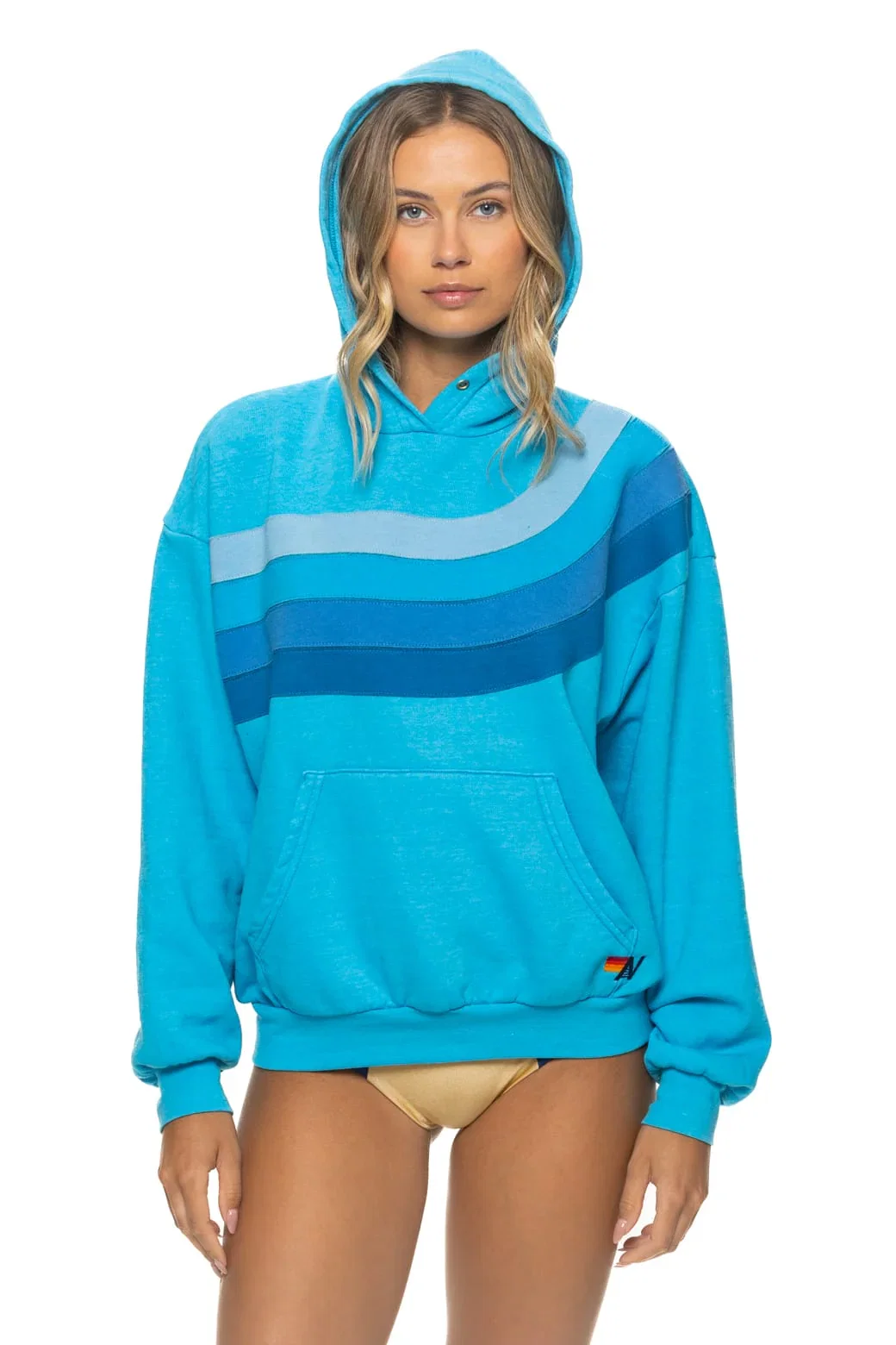 Image of WAVE STRIPE 4 PULLOVER HOODIE RELAXED - NEON BLUE // NEON BLUE