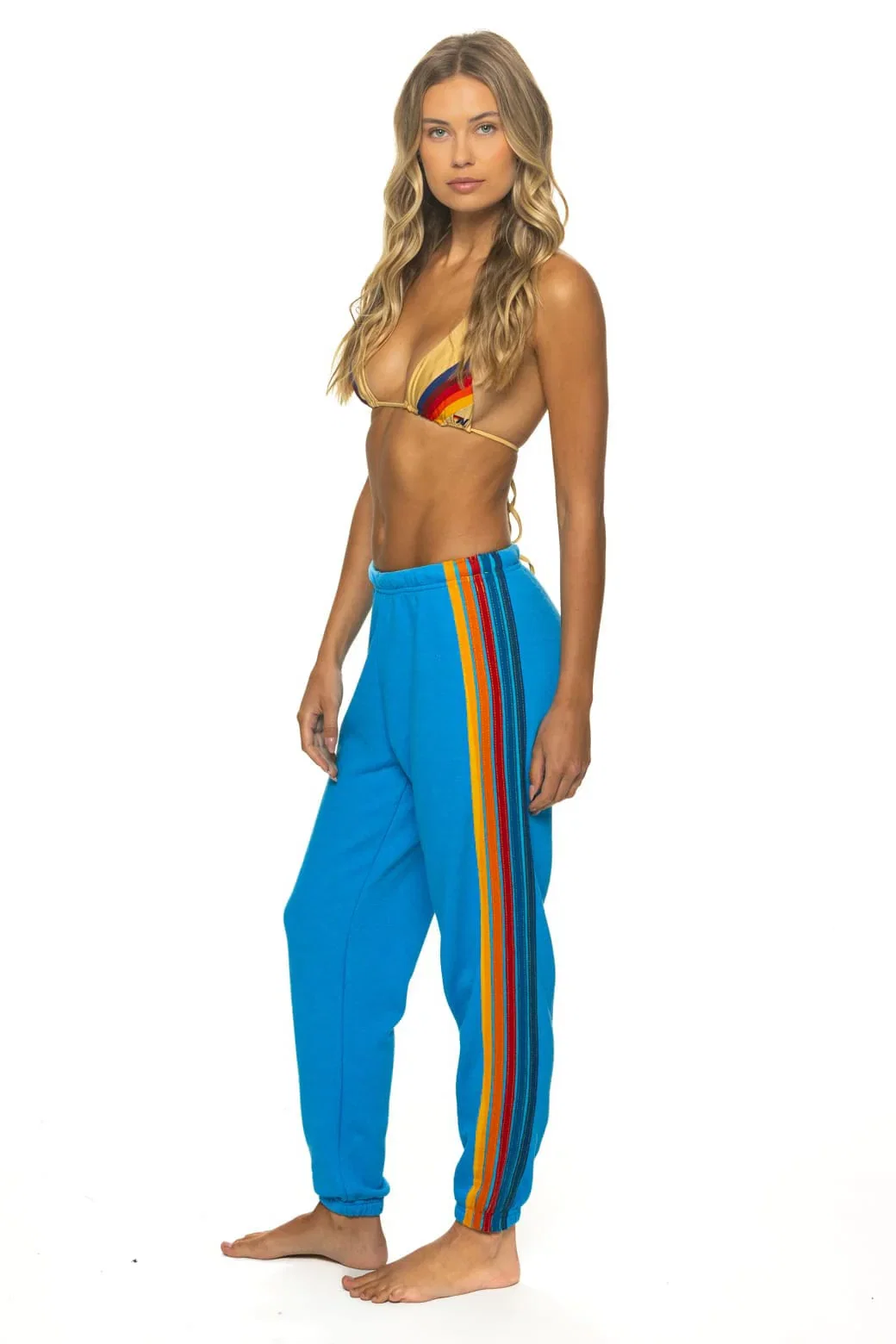 Image of 5 STRIPE SWEATPANTS - NEON BLUE