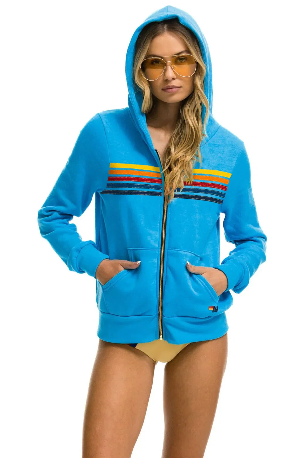 Image of 5 STRIPE HOODIE - NEON BLUE