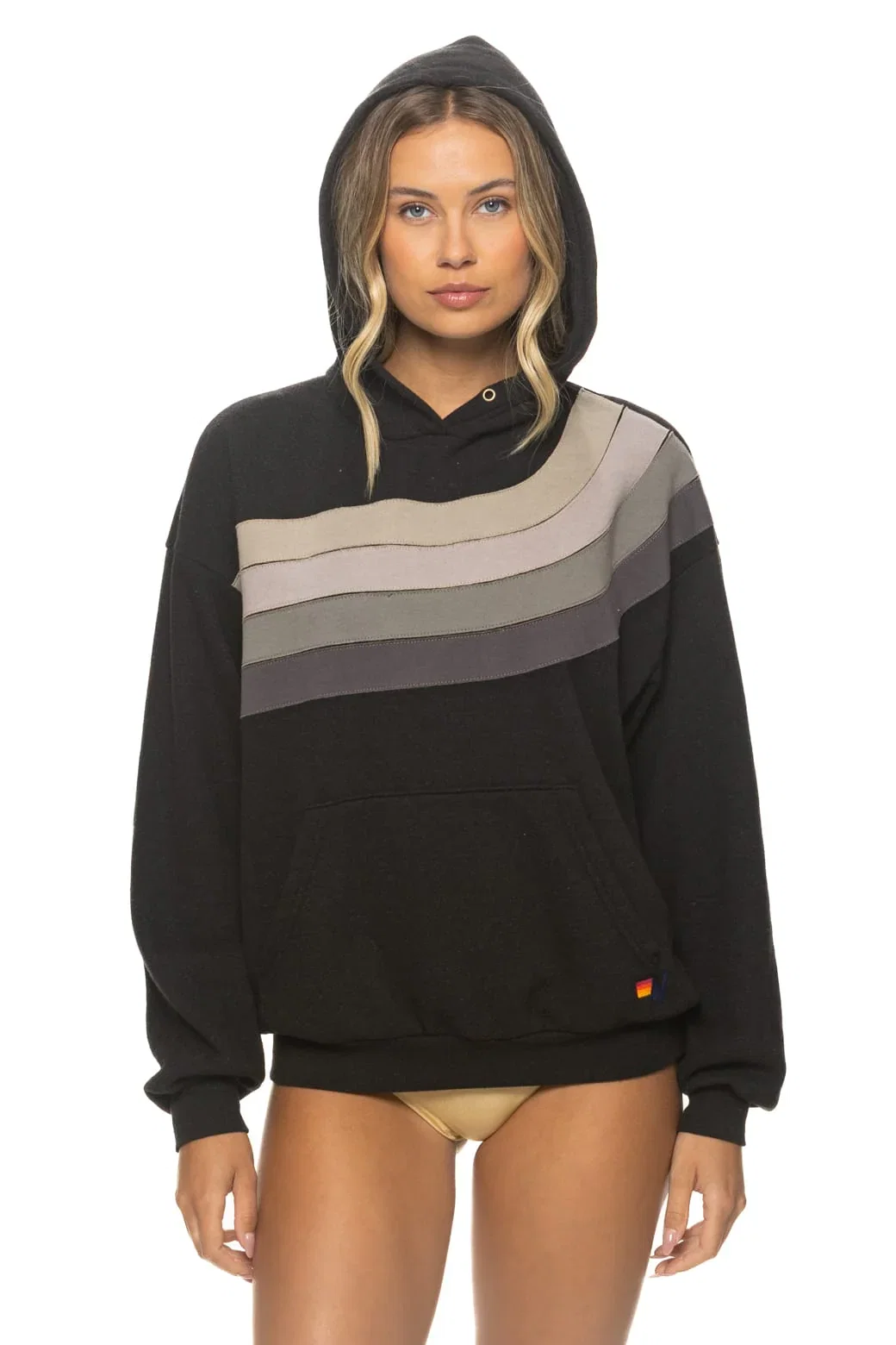 Image of WAVE STRIPE 4 PULLOVER HOODIE RELAXED - BLACK // CHARCOAL