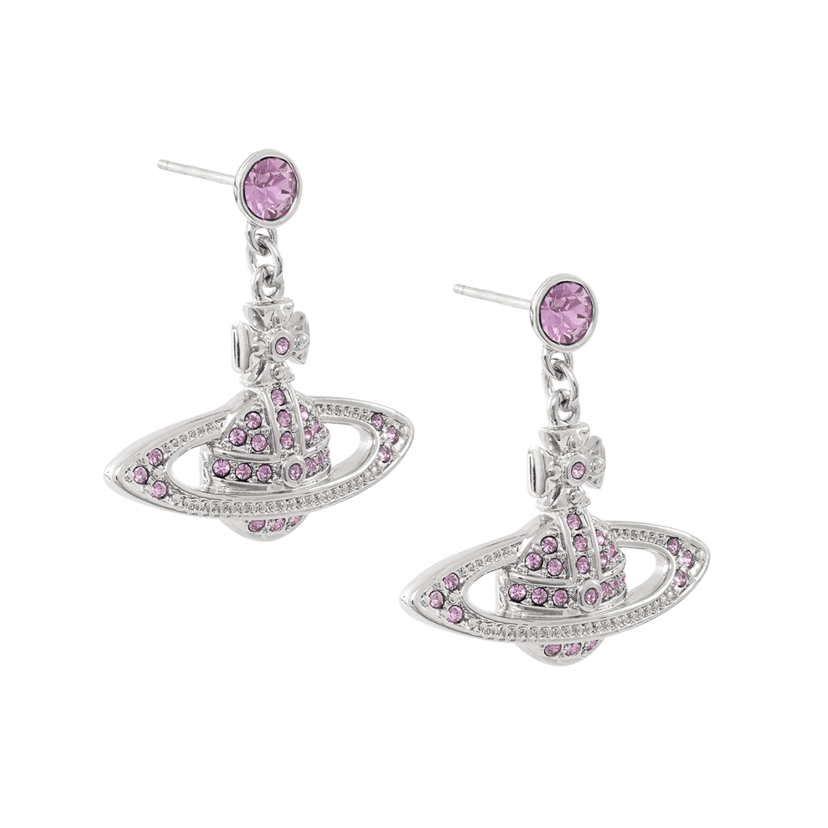 Vivienne Westwood Silver Violet Mini Bas Relief Drop Earrings