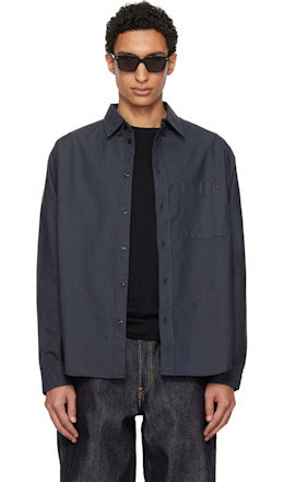 Gray Button-Down Cotton Oxford Long Sleeve Shirt - Merz b. Schwanen