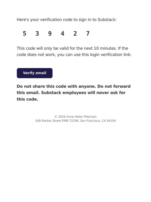 539427 is your Substack verification code