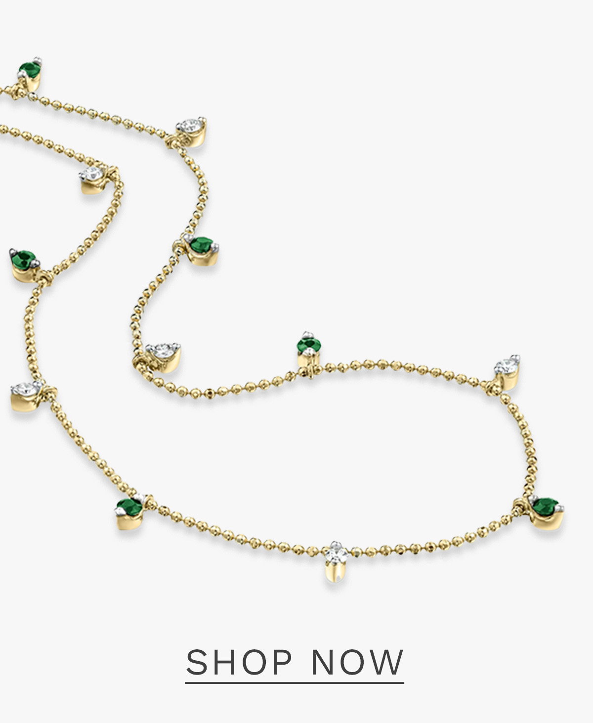 Vivara Lab Emerald and Lab Diamond Necklace Set in 9K Yellow Gold