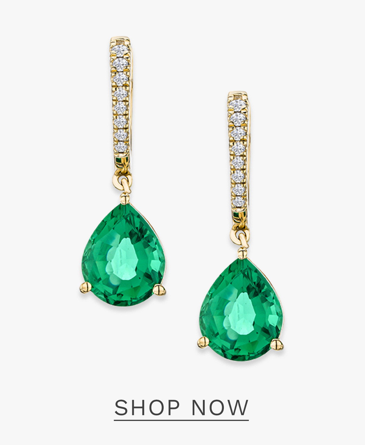 Astra 4.60ct Lab Emerald and Diamond Drop Pear Cut Earrings in 18K Gold Vermeil