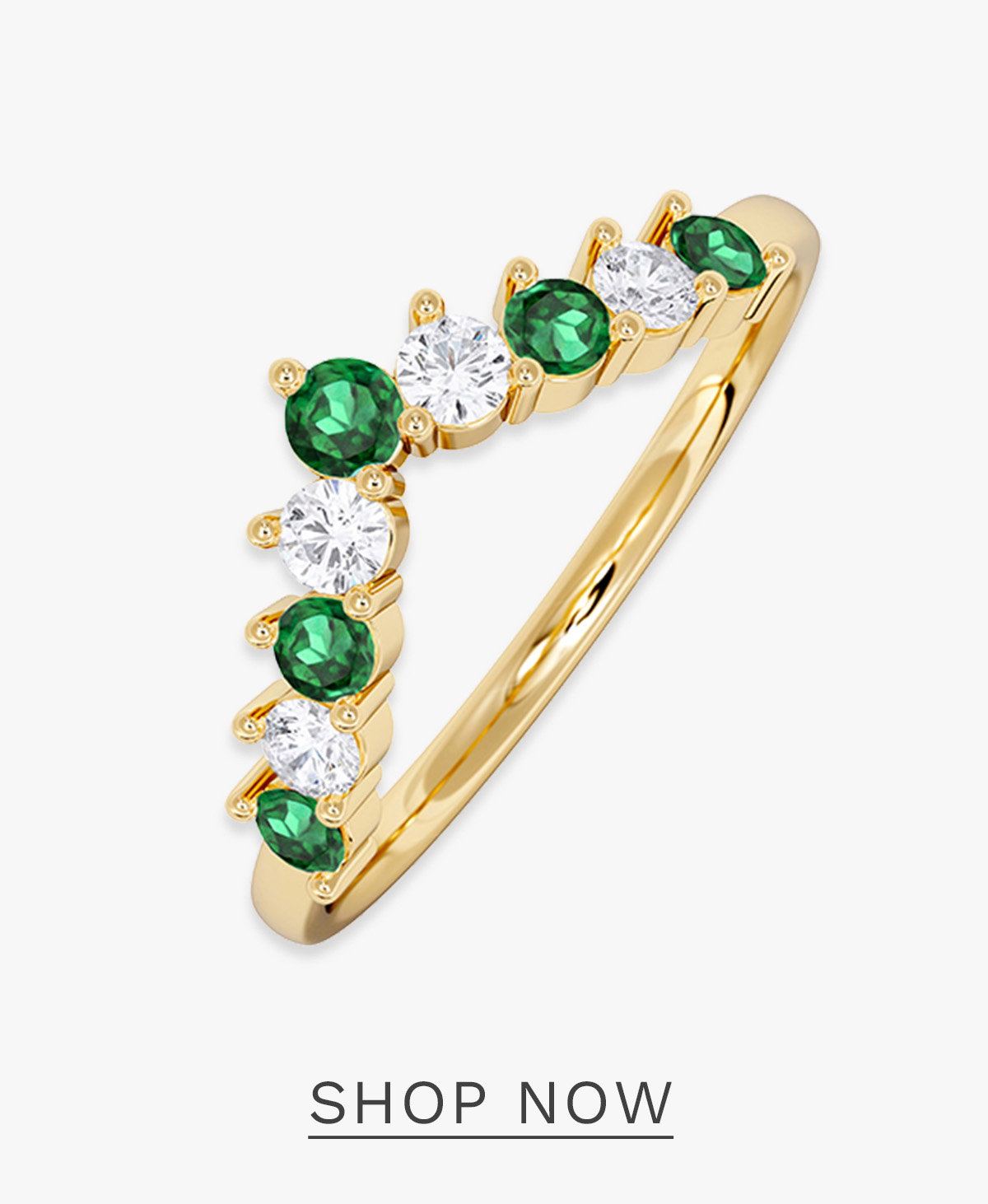Emerald and Lab Diamond Wishbone Ring in 9K Yellow Gold